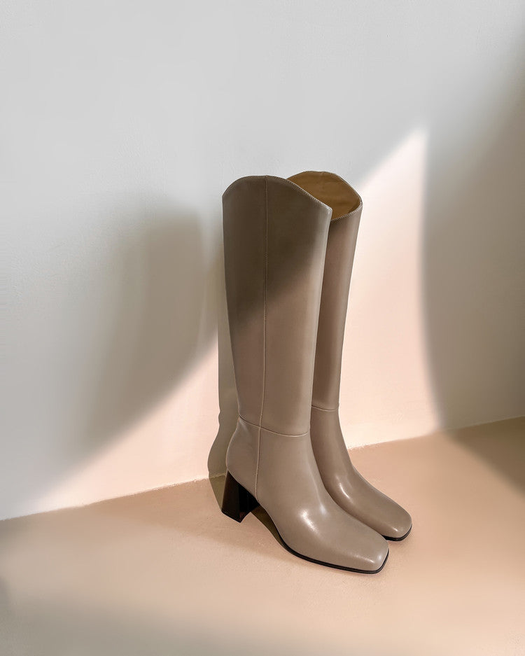 Karin Luna In Stock Spot Goods  Chunky Heel Side Zipper Riding Boots
