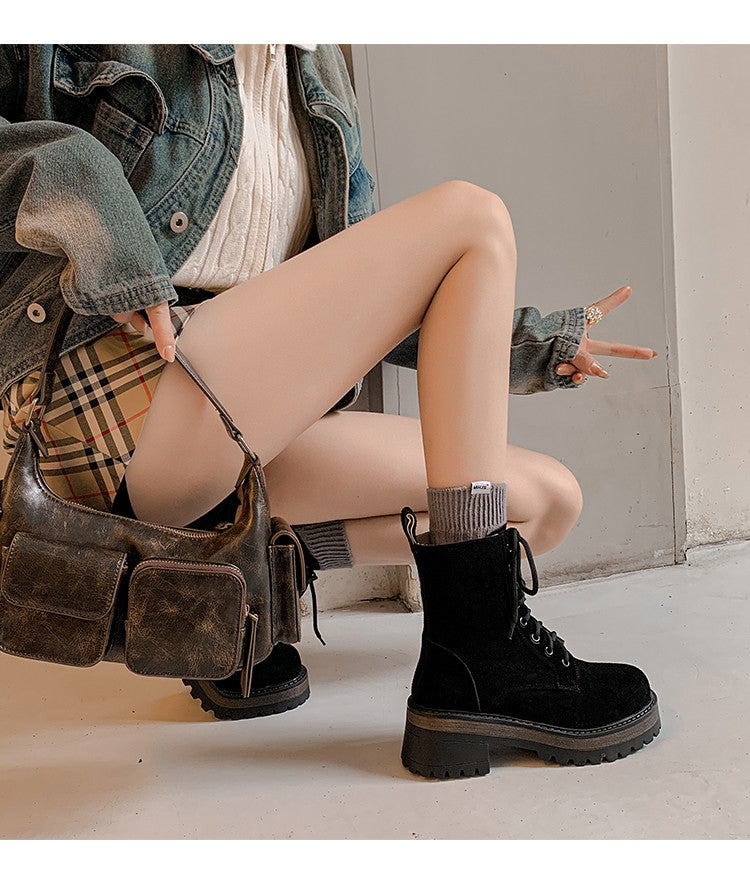 Karin Luna In Stock Casual style thin strap round toe suede ankle boots