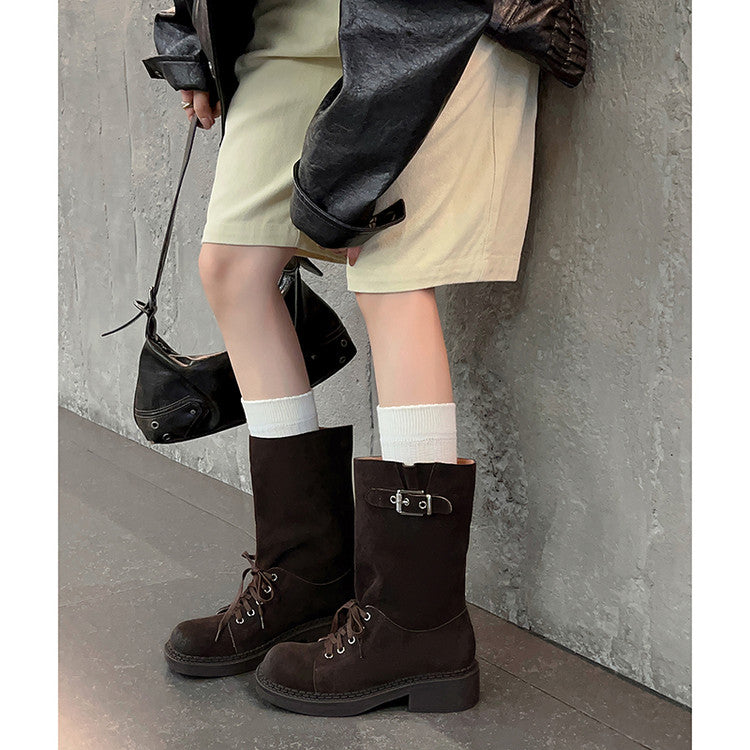 Karin Luna Bestseller Large Tube Thick Sole Martin Boots with Belt Buckle