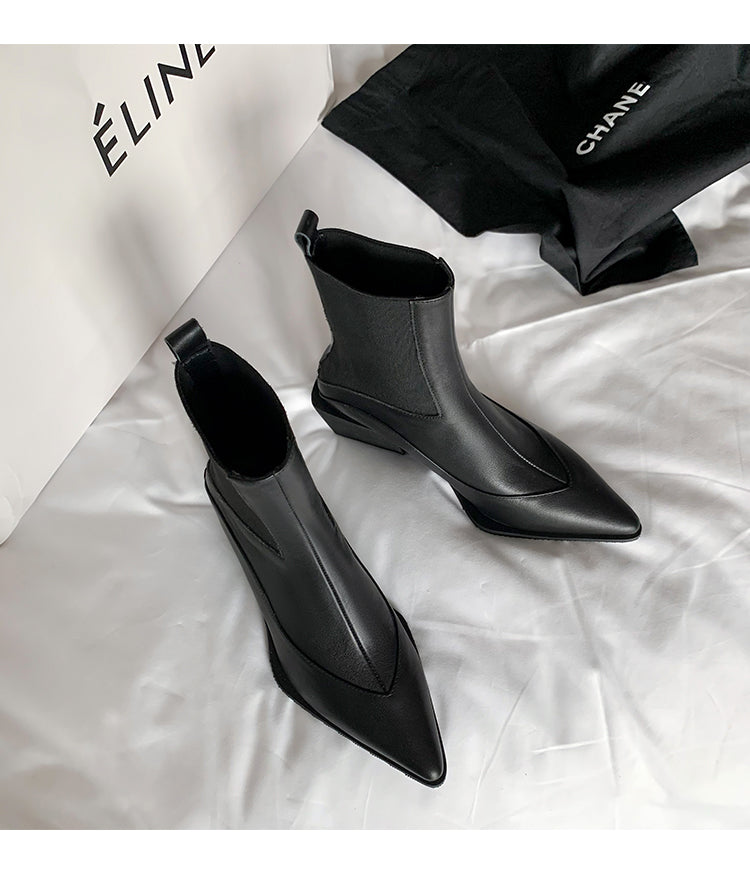 Karin Luna In Stock Spot Goods   Elegant Pointed Toe Chunky Heel Ankle Boots