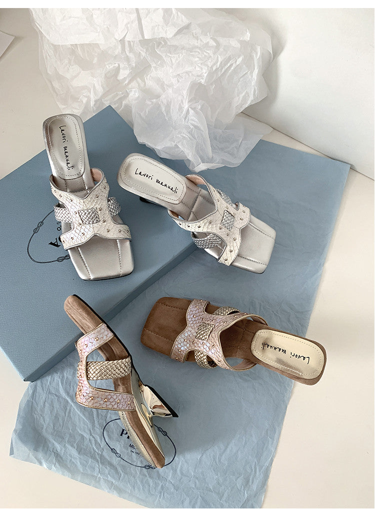 Karin Luna Fish Skin Series~ Hot-selling Square-Toe Slippers with Built-in Traffic