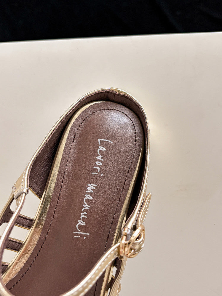 Karin Luna In Stock Spot Goods   French Retro Hollow Small Square Toe One-Strap Slippers