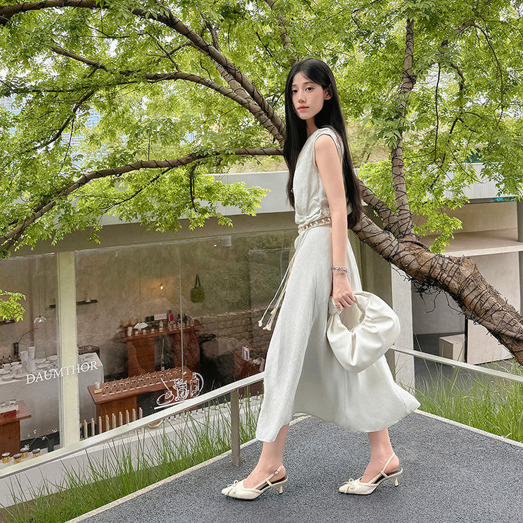 Karin Luna In Stock Spot Goods Braided Style Elegant Thin Heel Pointed Toe Closed-Toe Sandals