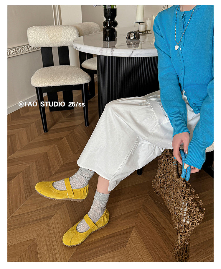 Karin Luna Casual Shoes Series~  In Stock In Stock Magic Tape Round Toe Internal Height Increase Single Strap Flats