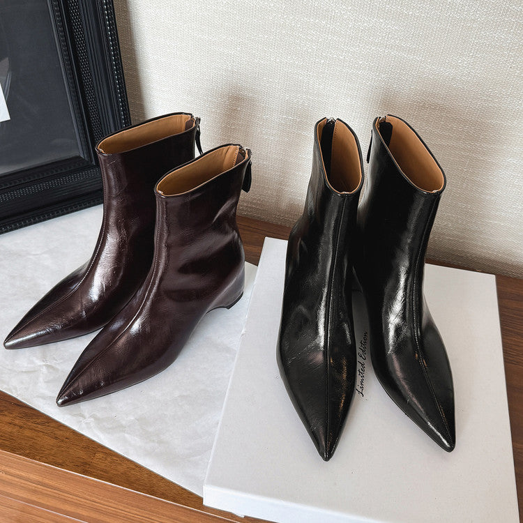Karin Luna Versatile Elegant Style Pointed Toe Hidden Wedge Short Boots