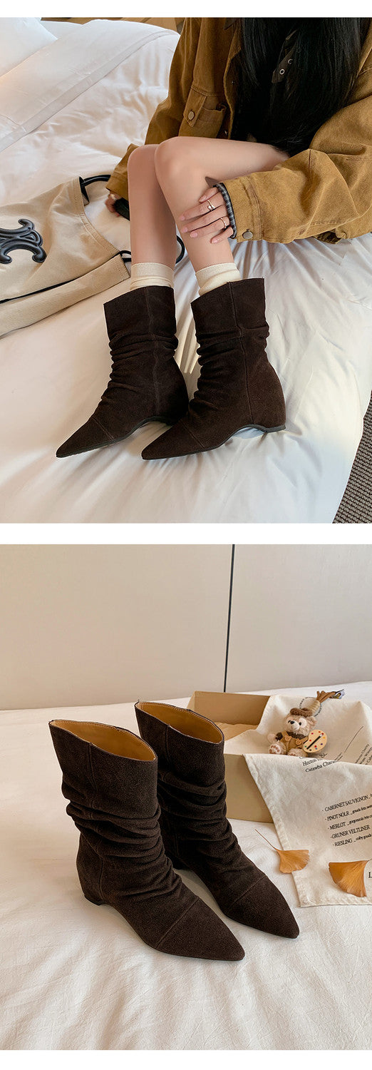 Karin Luna Data Hot-Selling Pointed Toe Slouchy Matte Western Short Boots