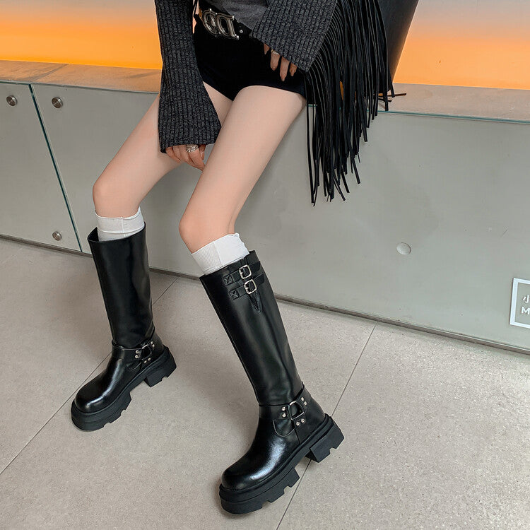 Karin Luna Full Cowhide  miumiu Popular Round Toe Thick Sole Beautiful and height-increasing