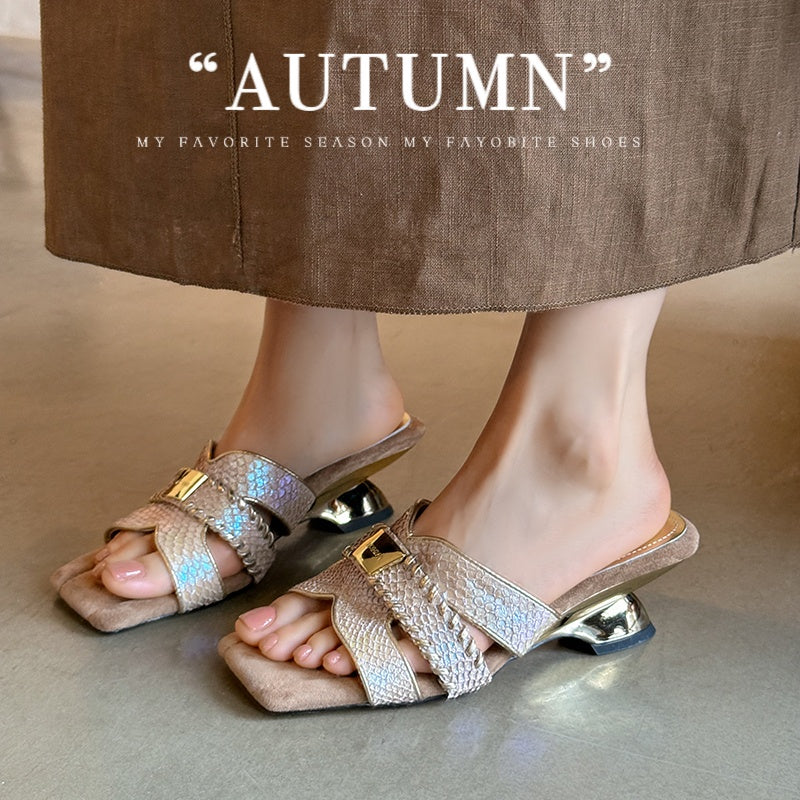 Karin Luna Fish Skin Series~ Hot-selling Square-Toe Slippers with Built-in Traffic