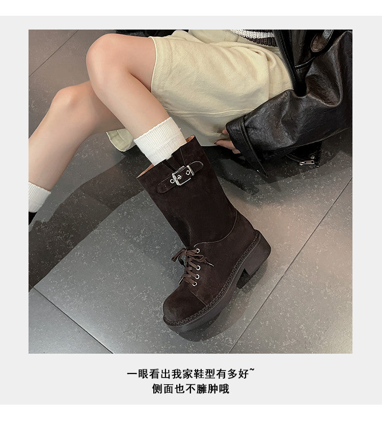 Karin Luna Bestseller Large Tube Thick Sole Martin Boots with Belt Buckle
