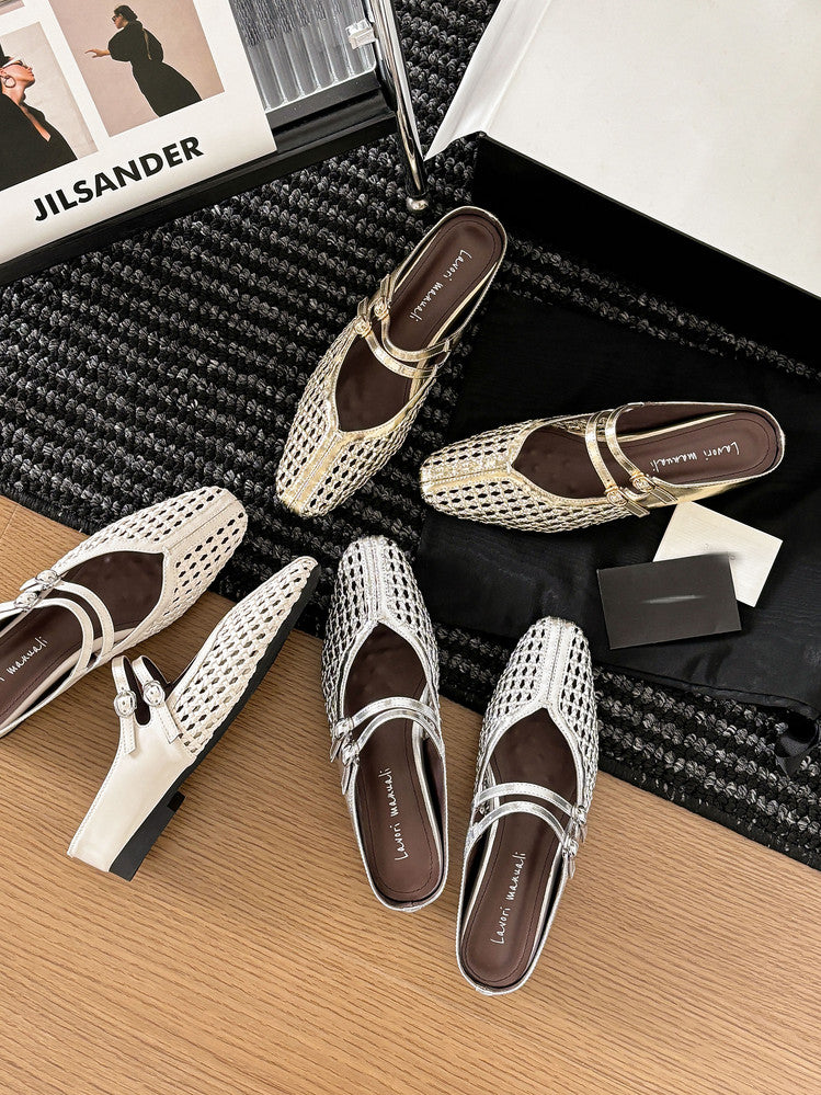 Karin Luna In Stock Spot Goods Hollow Woven One-Strap Closed-Toe Slippers