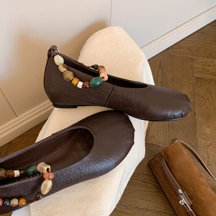 Karin Luna Full Layer Inside and Out~Elephant Pattern Round Toe Hidden Wedge Granny Shoes