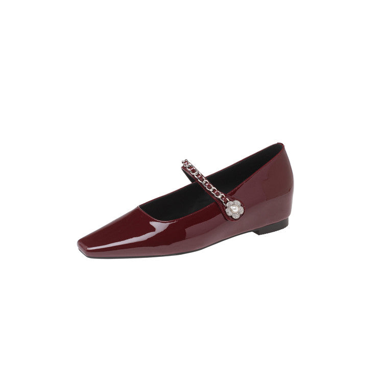 Karin Luna In Stock In Stock ~Metal One-Strap Pearl Small Square Toe Height-Increasing Flats