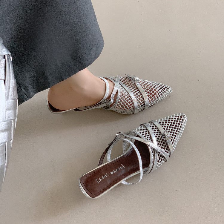 Karin Luna In Stock  Spot Goods  Mesh Series Elegant Closed-Toe Belt Buckle Slippers