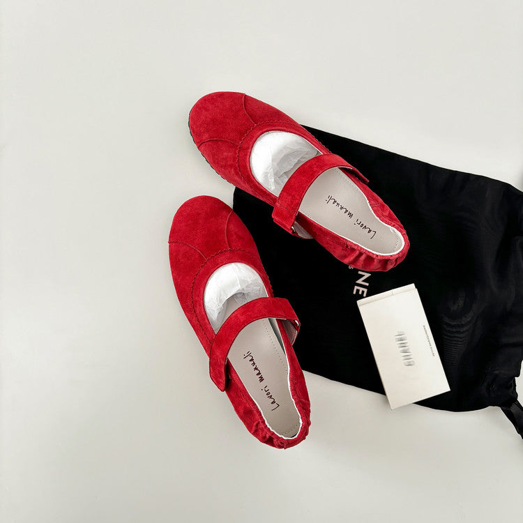 Karin Luna Casual Shoes Series~  In Stock In Stock Magic Tape Round Toe Internal Height Increase Single Strap Flats