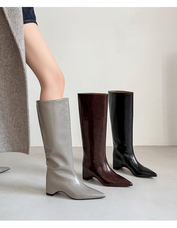 Karin Luna Minimalist Style High Tube Pointed Toe Hidden Heel Boots