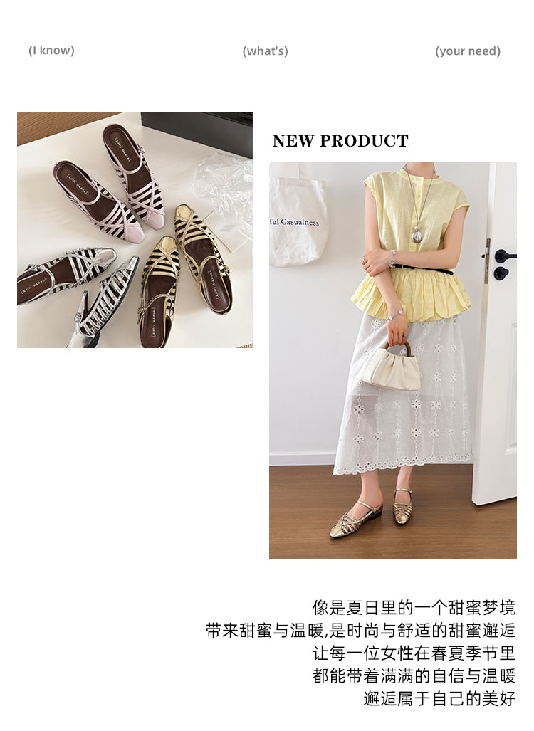 Karin Luna In Stock Spot Goods   French Retro Hollow Small Square Toe One-Strap Slippers