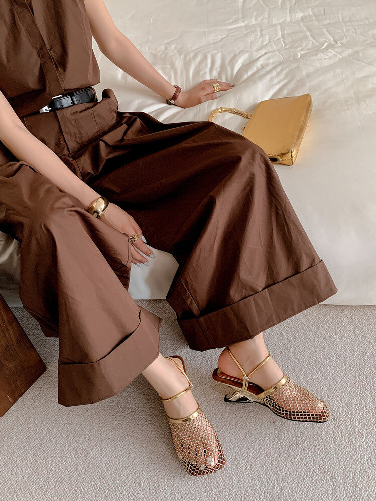 Karin Luna Highlights Fairness~In stock  Closed-Toe Diamond Mesh Unisex Convertible Sandals