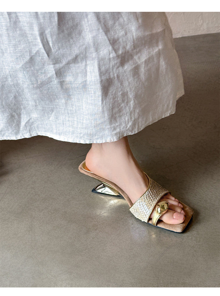 Karin Luna Fish Skin Series~Minimalist Square Toe Popular Irregular Heel Slippers