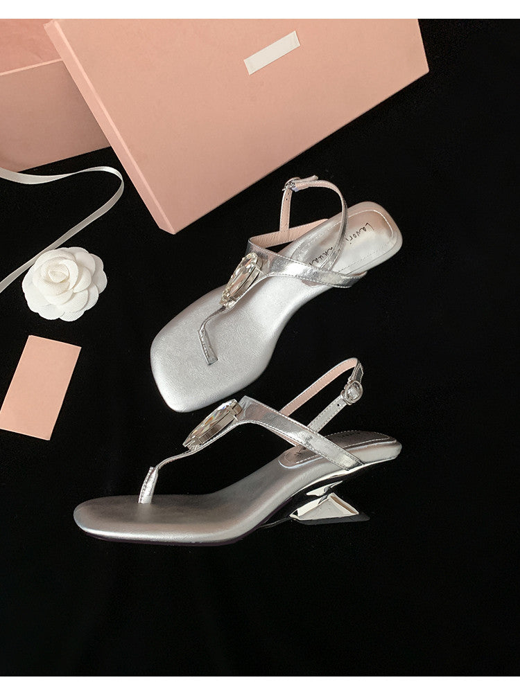 Karin Luna Bestseller Element Square Toe Irregular Heel Super Stable Toe Clip Sandals