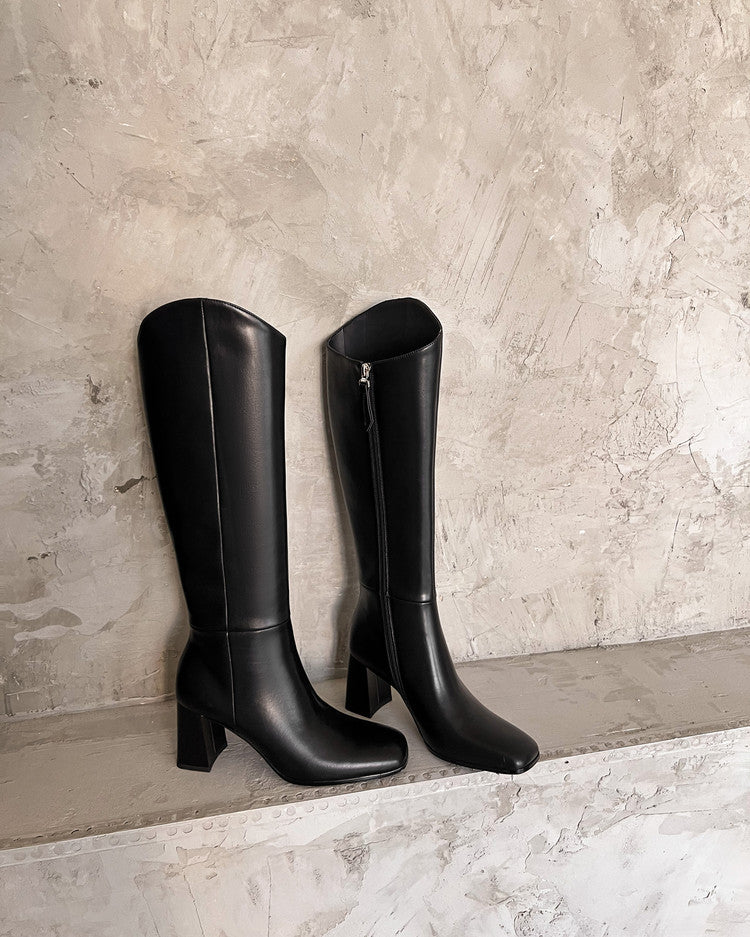Karin Luna In Stock Spot Goods  Chunky Heel Side Zipper Riding Boots