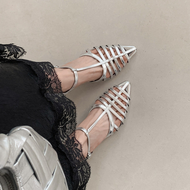 Karin Luna French Hollow Toe Metal Heel Elegant Sandals