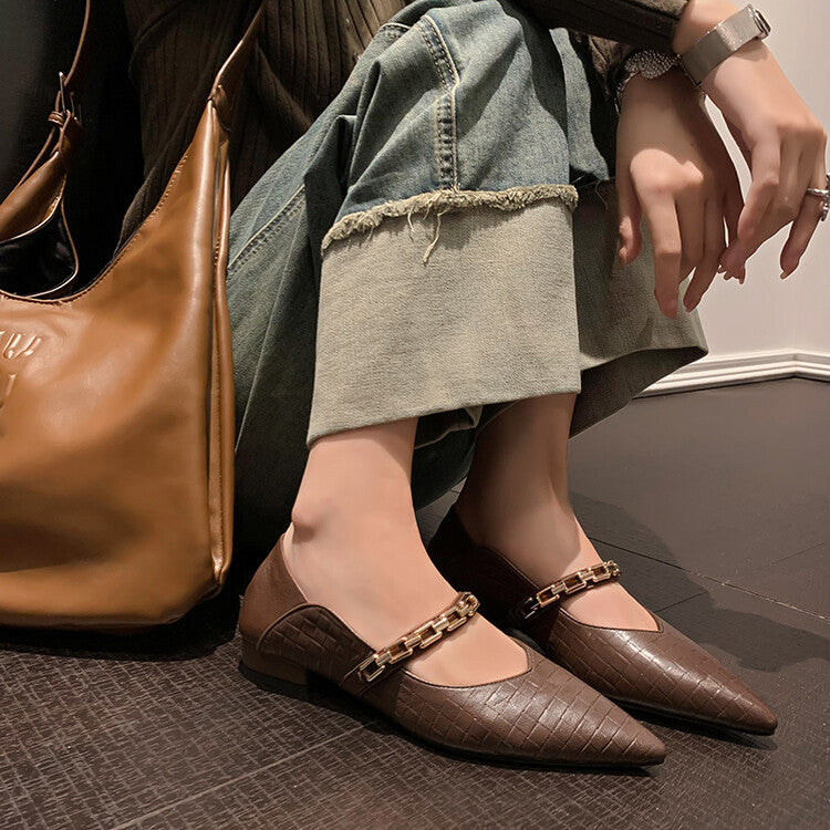 Karin Luna has prepared stock  Metal Fasteners Commuting Style Pointed Toe Chunky Heel Stone Pattern Large Single Shoes
