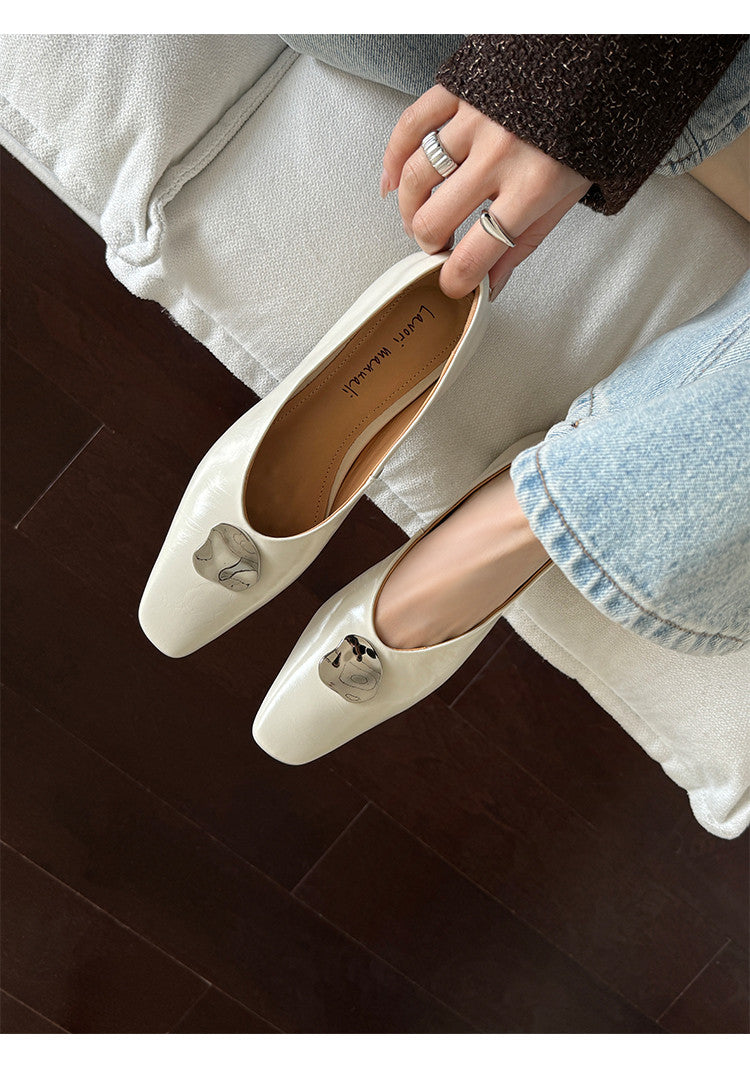 Karin Luna In Stock Spot Goods  Small Metal Decoration Thick Heel Single Shoes