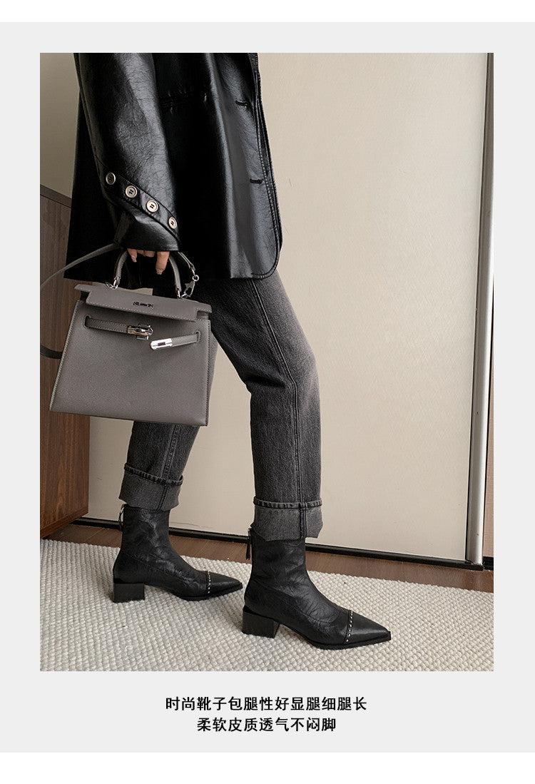 Karin Luna In Stock In Stock Slim Boots Series~Pointed Toe Rivet Slim Short Boots
