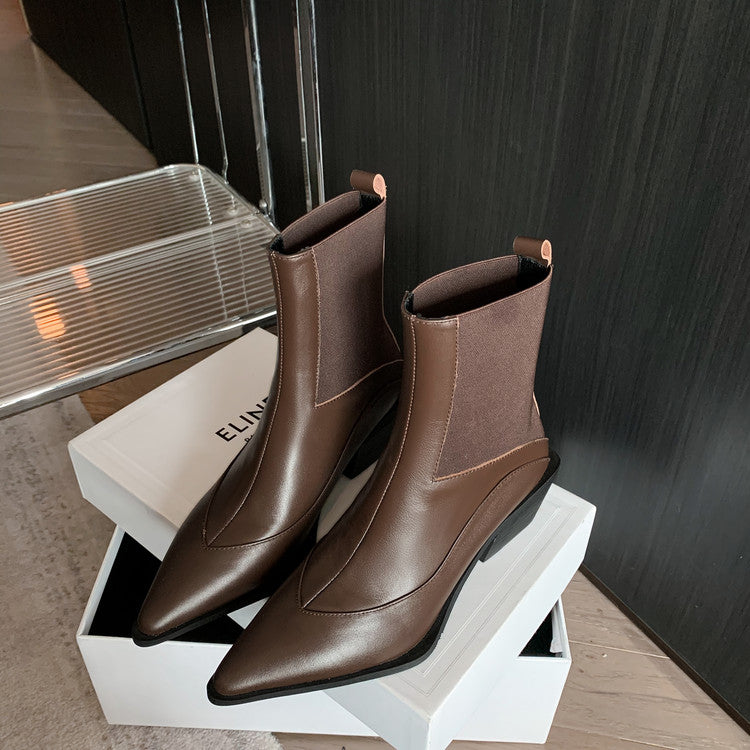 Karin Luna In Stock Spot Goods   Elegant Pointed Toe Chunky Heel Ankle Boots