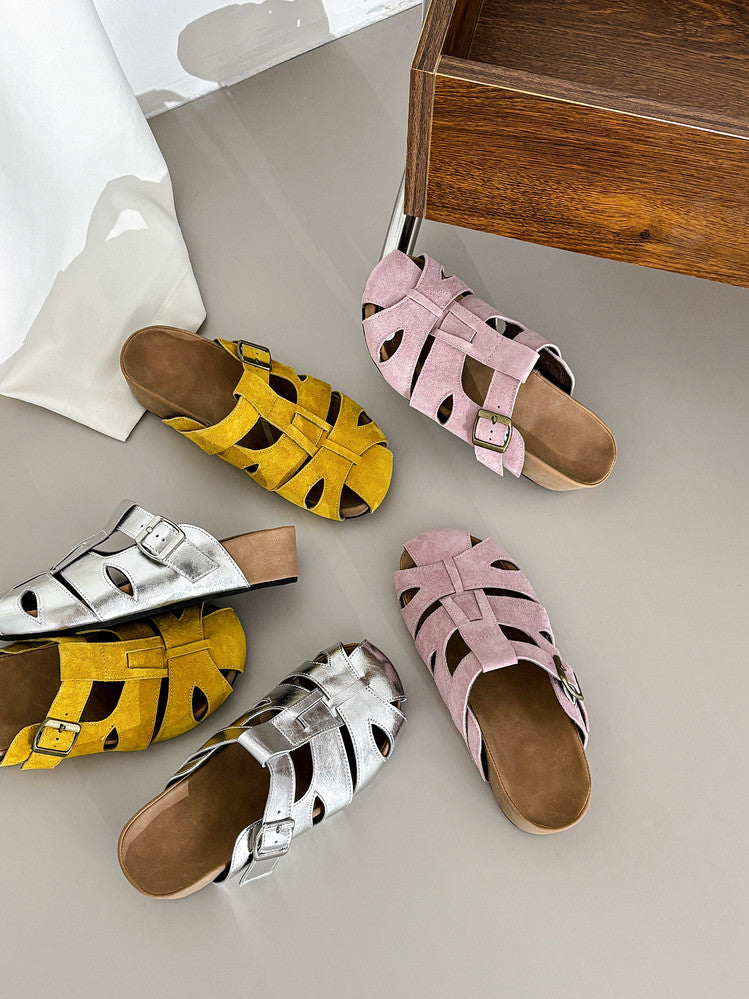 Karin Luna Full Layer Inside and Out~Basic Versatile Perforated Round Toe Birkenstock Slippers