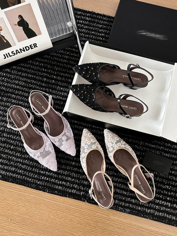 Karin Luna In Stock Spot Goods Embroidered Daisy Sheepskin Mesh Elegant Closed-Toe Slippers