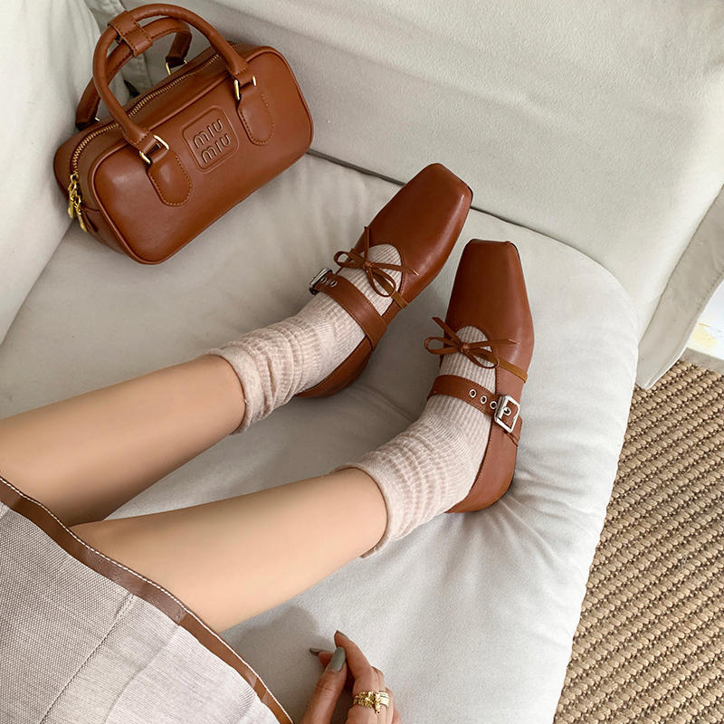 Karin Luna In Stock Spot Goods  Square Toe Internal Height Increase Detachable Bowknot