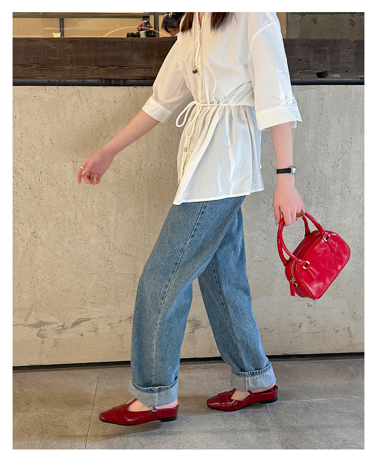 Karin Luna In Stock Spot Goods  t Square-Toed Full Leather Basic Slippers