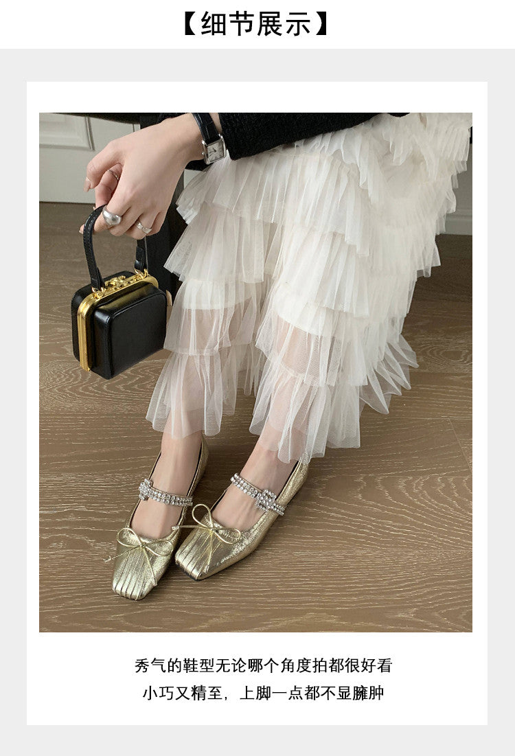 Karin Luna In Stock Spot Goods  Vintage Sweet Rhinestone One-Strap Granny Flats