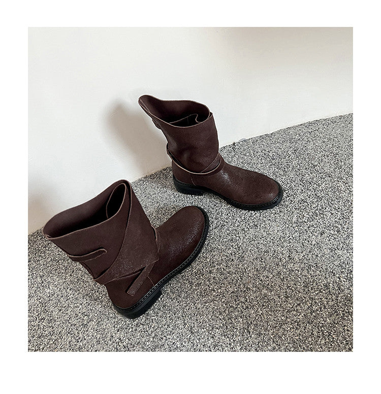 Karin Luna In Stock Spot Goods  Super textured Lazy Style Thick-Soled Ankle Boots