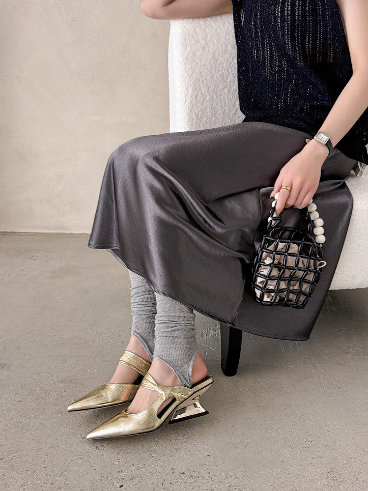 Karin Luna In Stock Spot Goods  Pointed Toe Irregular Heel Elegant Retro Strap Slippers