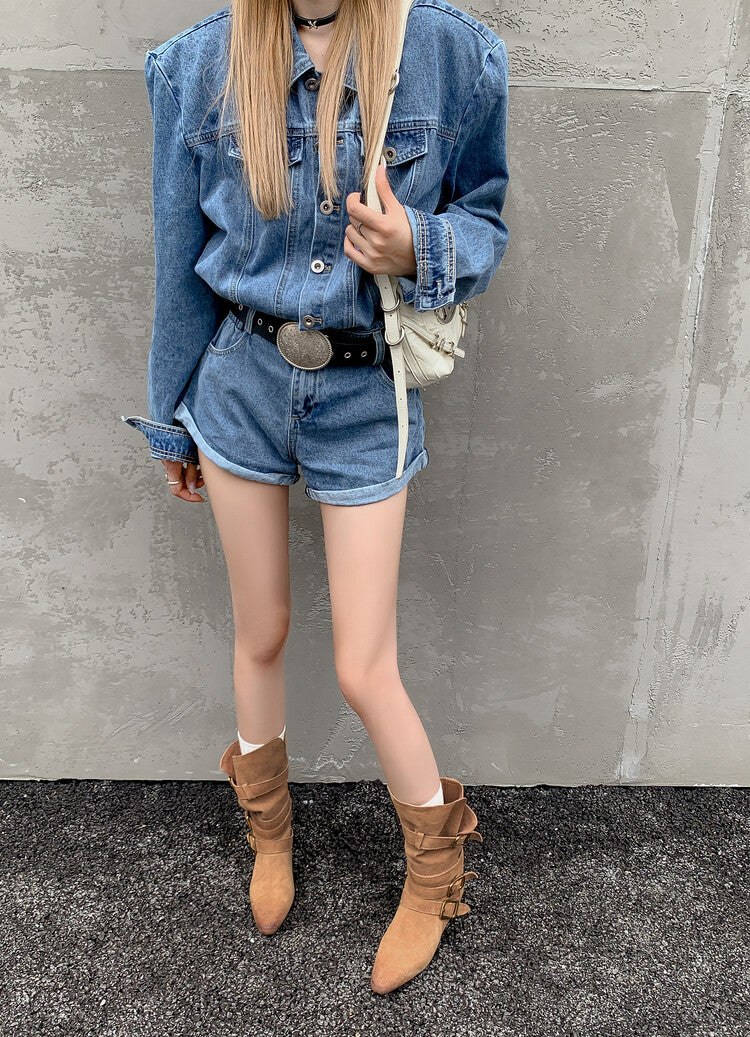 Karin Luna Cow Leather Small Square Toe Belt Buckle Fashion Boots