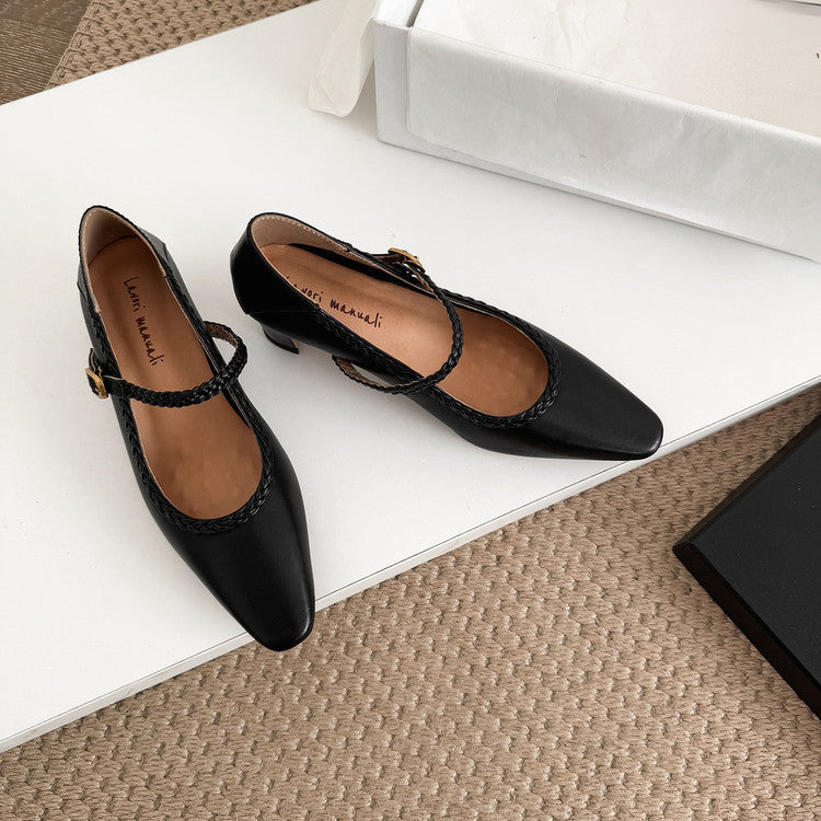 Karin Luna Braided Element Design Chunky Heel Square Toe Single Strap Shoes