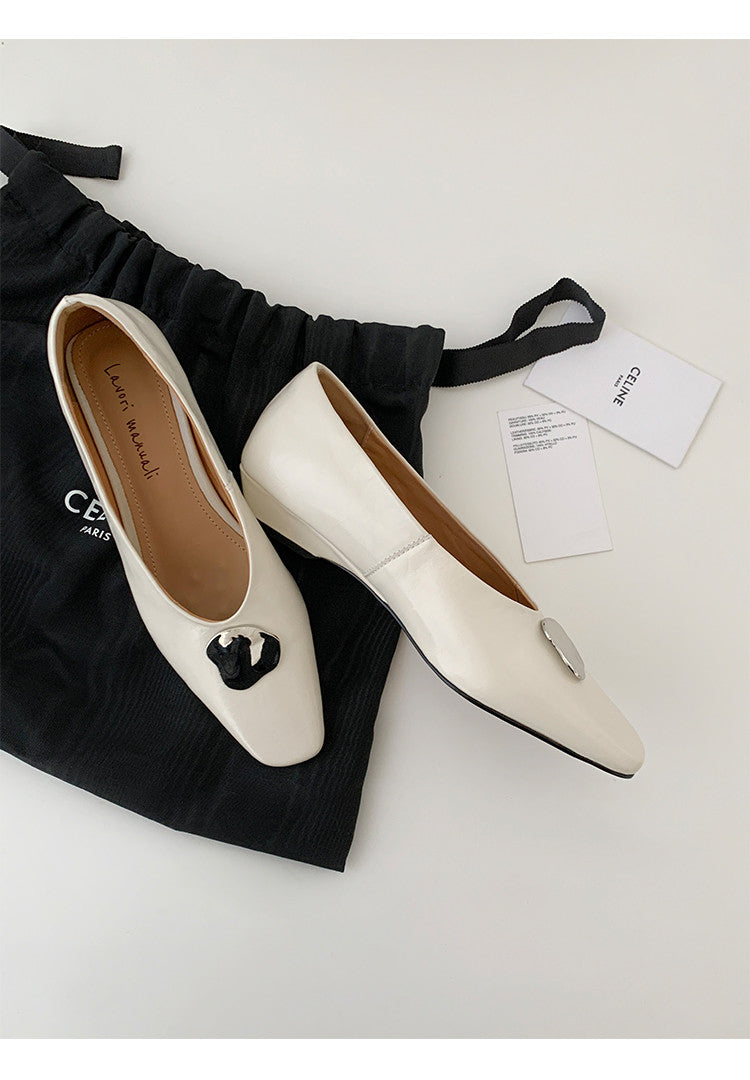Karin Luna In Stock Spot Goods  Small Metal Decoration Thick Heel Single Shoes