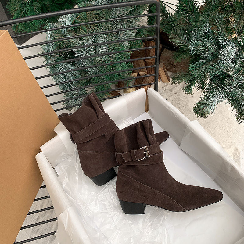 Karin Luna In Stock In Stock Hot-Selling Basic Old Money Style Retro Belt Buckle Short Boots