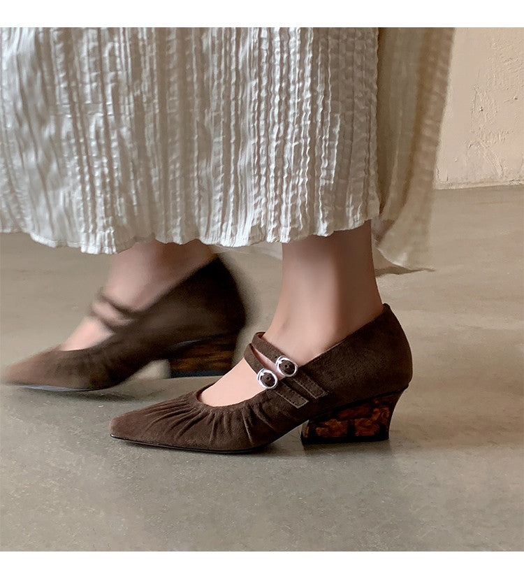 Karin Luna Full Leather Inside and Out Popular Element Amber Heel Elegant French Style Single Shoes