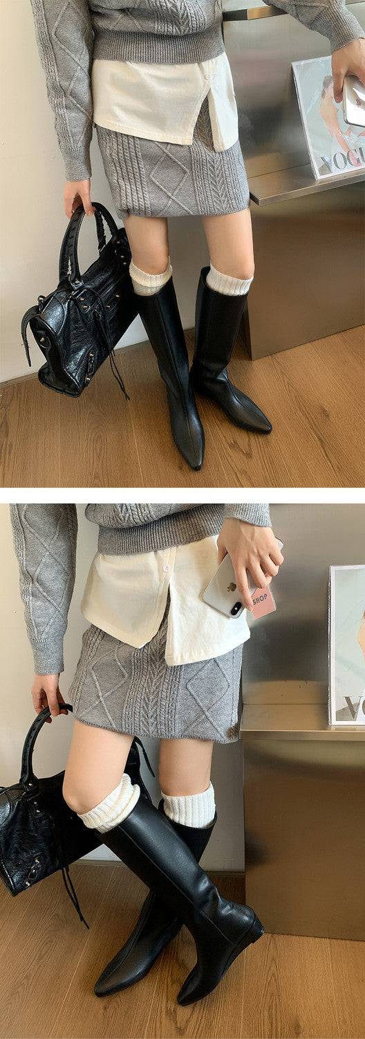 Karin Luna In Stock  In-stock Square Toe Straight Slip-on Long Boots