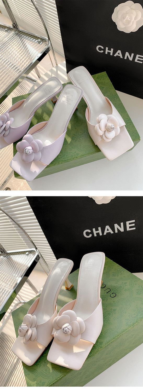 Karin Luna Flower of Wealth in the World~Says purple has a lot of charm Spot Goods Spot Goods  Three-Dimensional Camellia Elegant Sandals