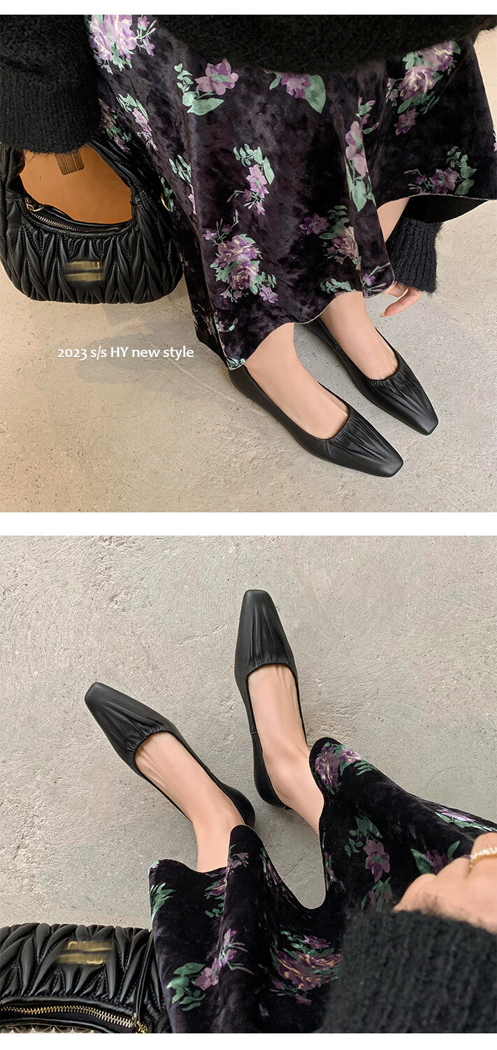Karin Luna fell in love at first sight~ Spot Goods  Spot Goods Vintage Wrinkled Hollow Soft Sheepskin Elegant Versatile Single Shoes