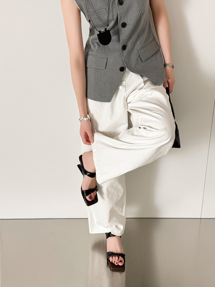 Karin Luna In Stock  Spot Goods   Square Toe One-Strap Irregular Heel Slippers
