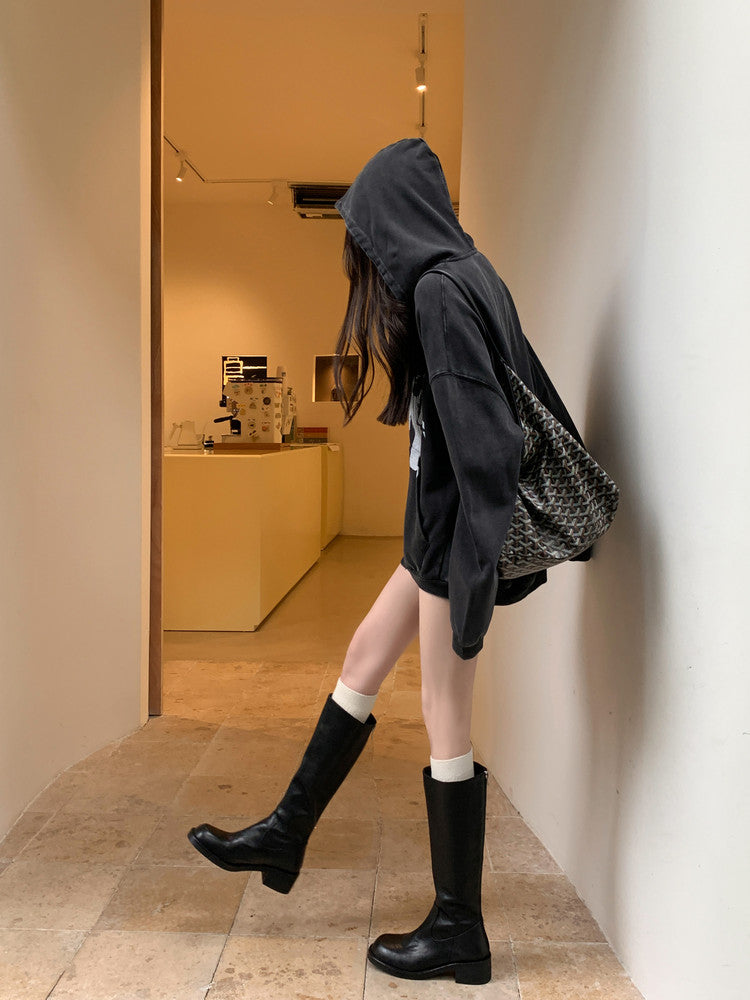 Karin Luna Basic Versatile Style Round Toe Chunky Heel Long Boots