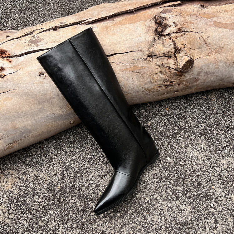 Karin Luna Elegant Style Pointed Toe Internal Height Increase Slip-On Long Boots
