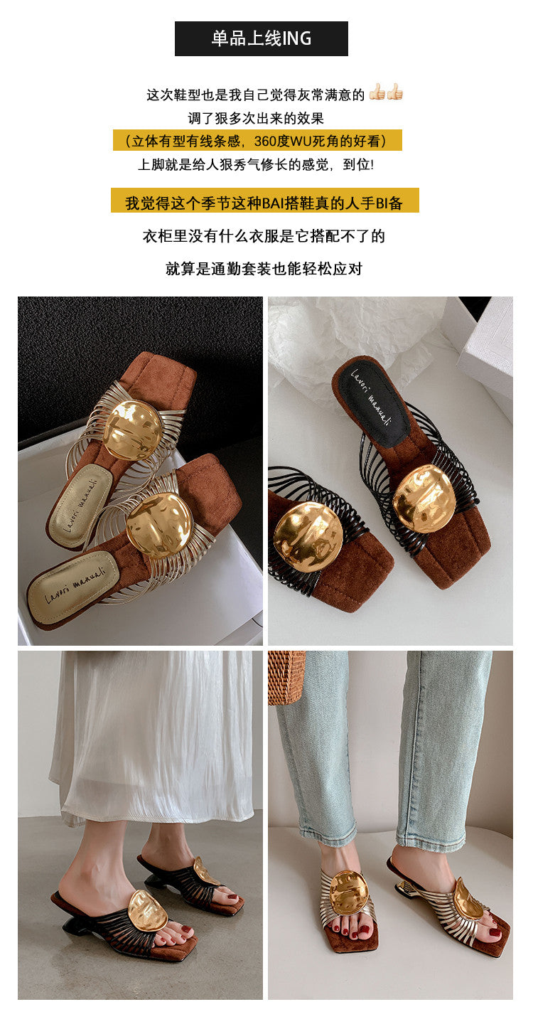 Karin Luna Bestseller Popular New Image  Comes with data plan included Resort Style Irregular Heel Thin Strap Slippers