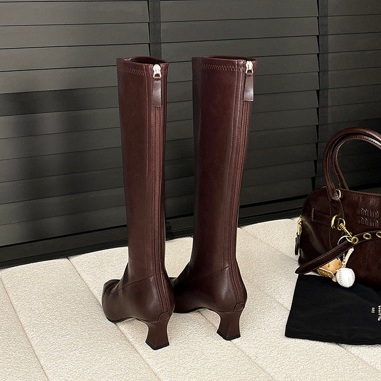 Karin Luna In Stock In Stock  Square Toe Chunky Heel Korean Style Elegant Long Boots