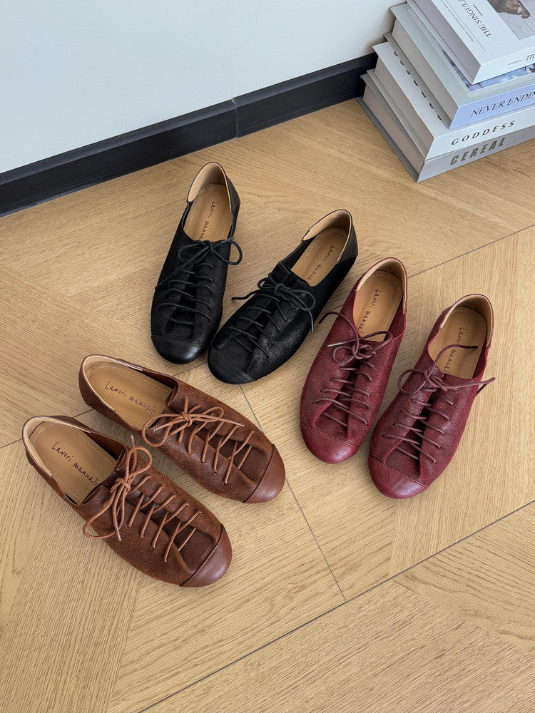 Karin Luna In Stock In Stock   Xiaohongshu Hot-Selling Lace-Up Round-Toe Deep Mouth Single Shoes